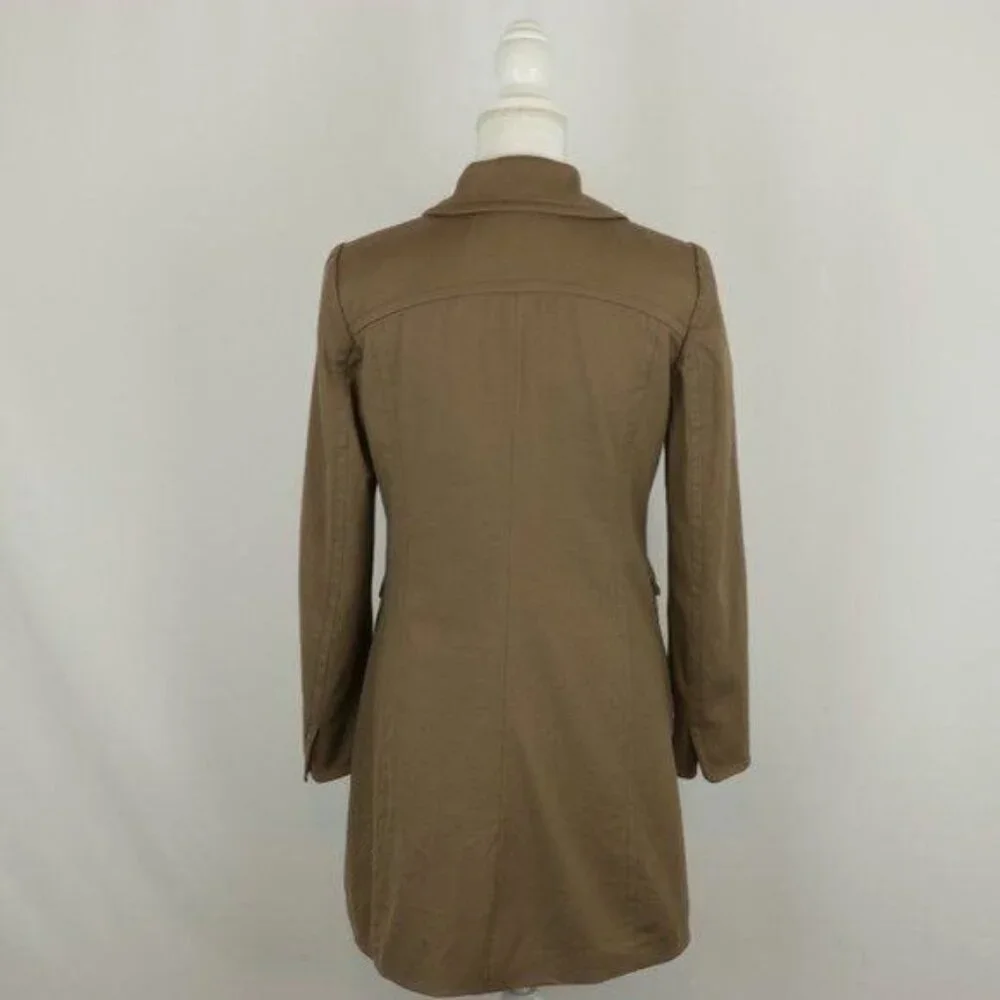 Elie Tahari Women's Small Brown Wool Blend Lined Button Up Trench Coat - Picture 3 of 8